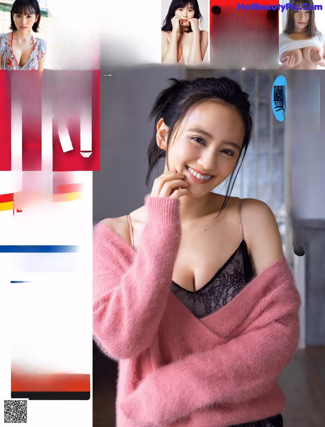A magazine with a woman in a pink sweater on the cover.